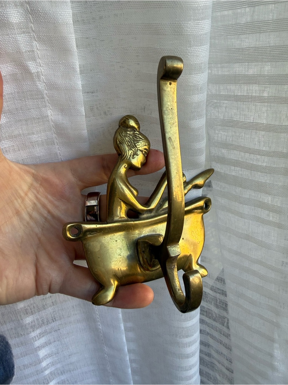 Vintage Brass Hook - Lady in Bathtub 70s/80s Unique Brass Wall Hook